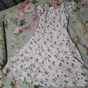 Beautiful white flower dress blue flowers with some green very pretty
